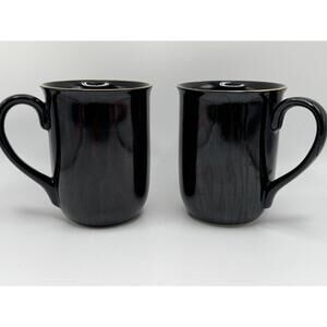 Otagiri Japan Black Iridescent Drip Glaze Mugs Gold Rim Set of 2 Vintage